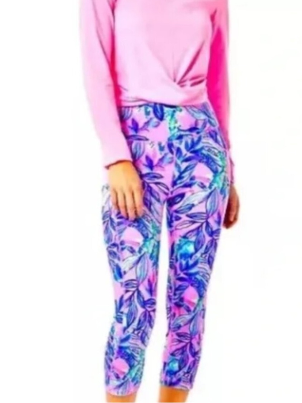 Lilly Pulitzer UPF 50+ Weekender High-Rise Crop Legging Style Pink Blue Size XS